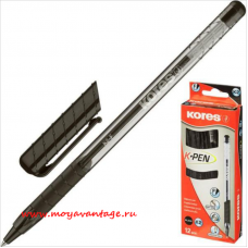 Ручка шариковая Kores K2 0,5мм, резиновый упор, трехгранный корпус, черный