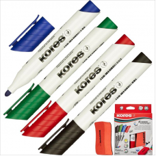 Набор маркеров для досок Kores 20863, 3мм, 4 цвета, с губкой
