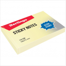 Бумага для заметок с липким слоем 75х100, желтый, 100л, Berlingo Ultra Sticky LSn_39500