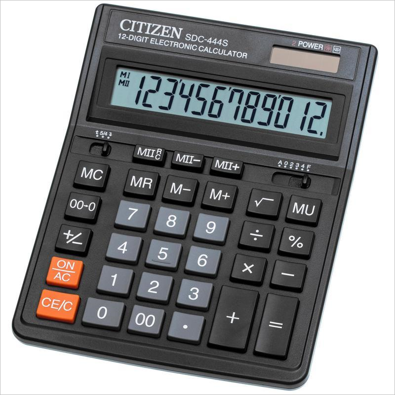 Калькулятор настольный 12 разрядов Citizen SDC-444S, черный