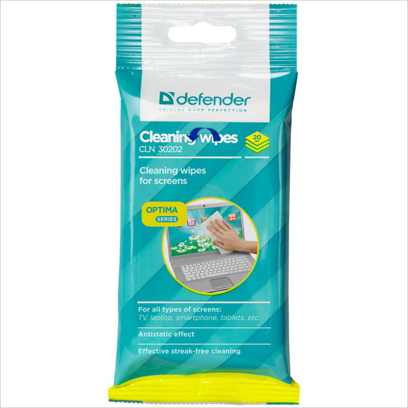 Салфетки чистящие влажные в мягкой упаковке Defender 30202, для экранов, 20шт