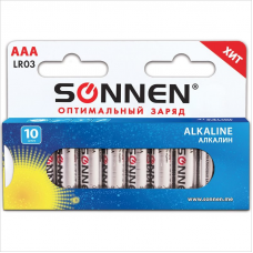 Батарейка алкалиновая Sonnen ААA/LR03, 10шт/упак