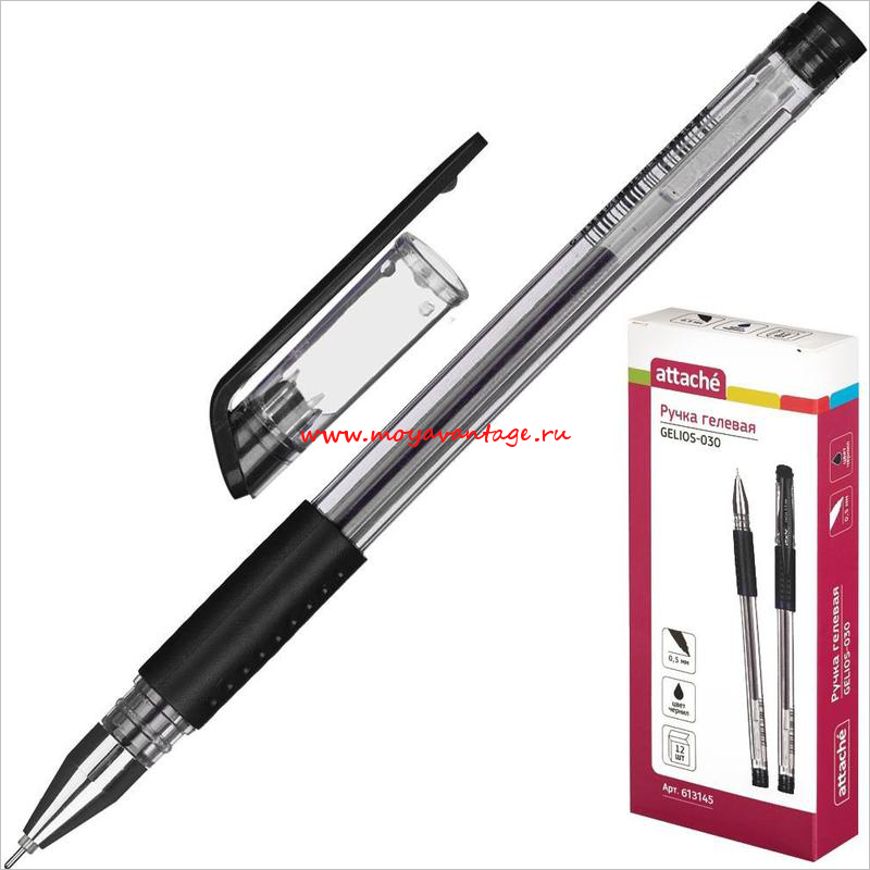 Ручка гелевая Attache Gelios-030 0,5 мм, линия 0,5мм, резиновый упор, черный
