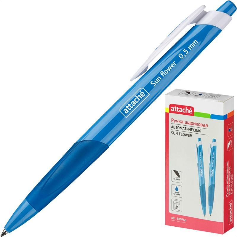 Ручка шариковая автоматическая Attache Sun Flower 0,7мм, синий корпус, синий