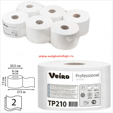 Туалетная бумага д/диспенсеров, рулонная, 2-сл. Veiro Comfort Т8, 215м, 6шт/уп, белая