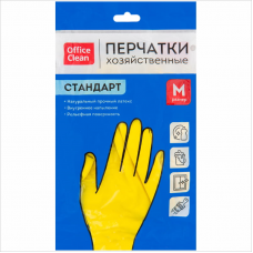 Перчатки резиновые OfficeClean Стандарт+ М, супер прочные, с х/б напылением, желтые