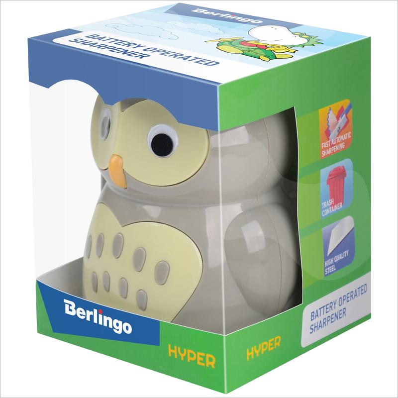 Точилка электрическая Berlingo Owl, питание от батареек, пластик