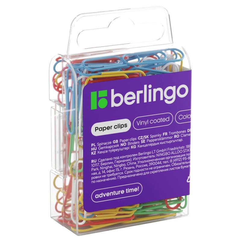 Скрепки Berlingo DBs_28130 28 мм, 100 шт/уп, цветные, пластиковая упаковка с подвесом