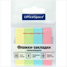 Ярлычки-закладки, OfficeSpace, бумажные, 12х50мм, 25л, 4 пастельных цвета