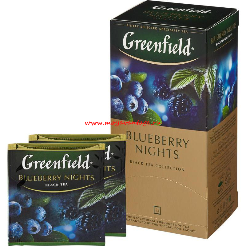 Чай Greenfield Blueberry Nights, черный с черникой, 25 пак.