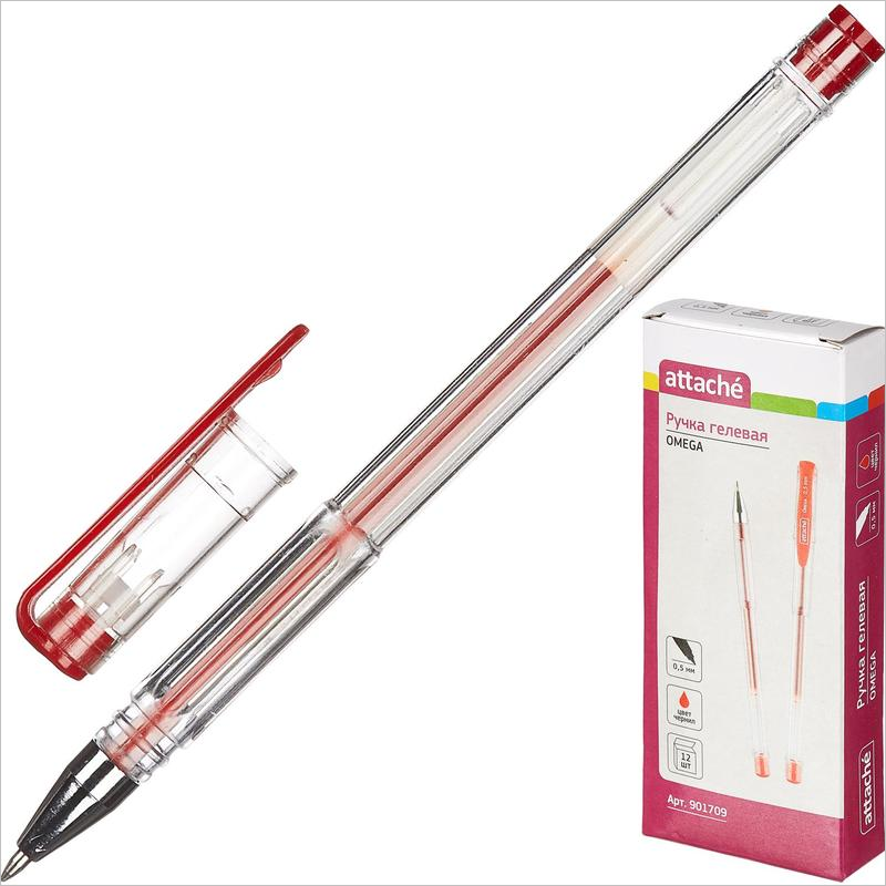 Ручка гелевая Attache Omega 0,5 мм, линия 0,3мм, красный
