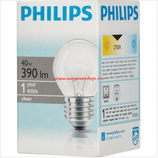 Лампа накаливания Philips 40Вт E27, шар, прозрачная, 1000ч, теплый белый свет