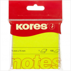 Бумага для заметок с липким слоем 75х75, неон желтый, 100л, Kores