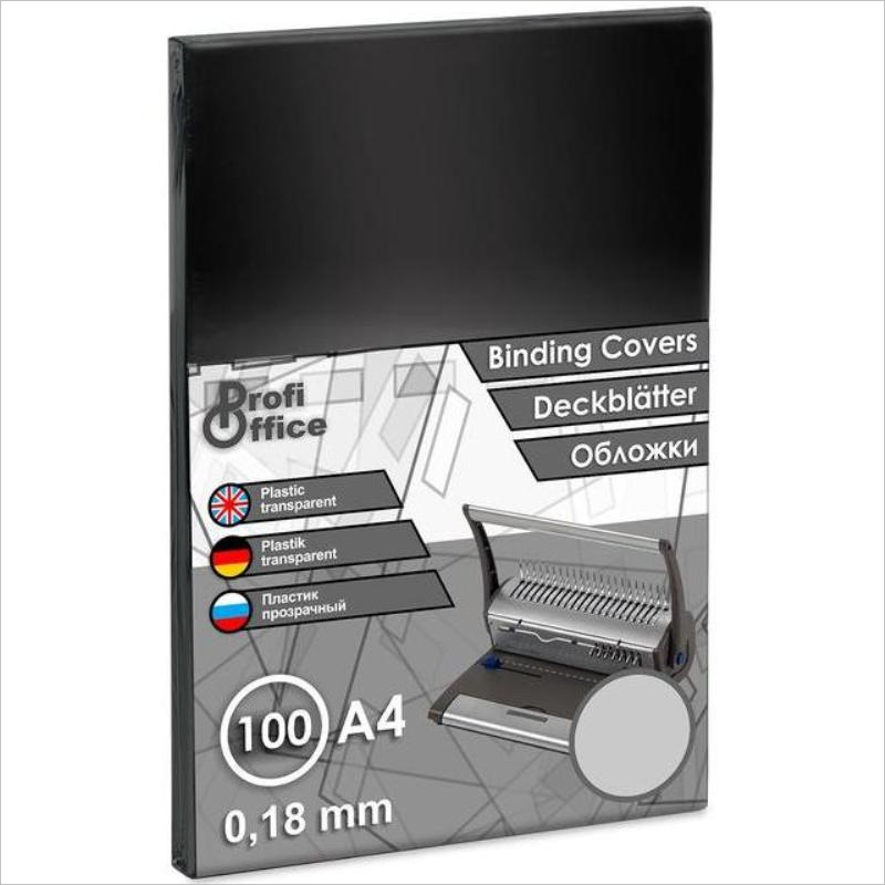 Обложечный лист пластик, А4, 180мкм, прозрачный, 100шт, ProfiOffice