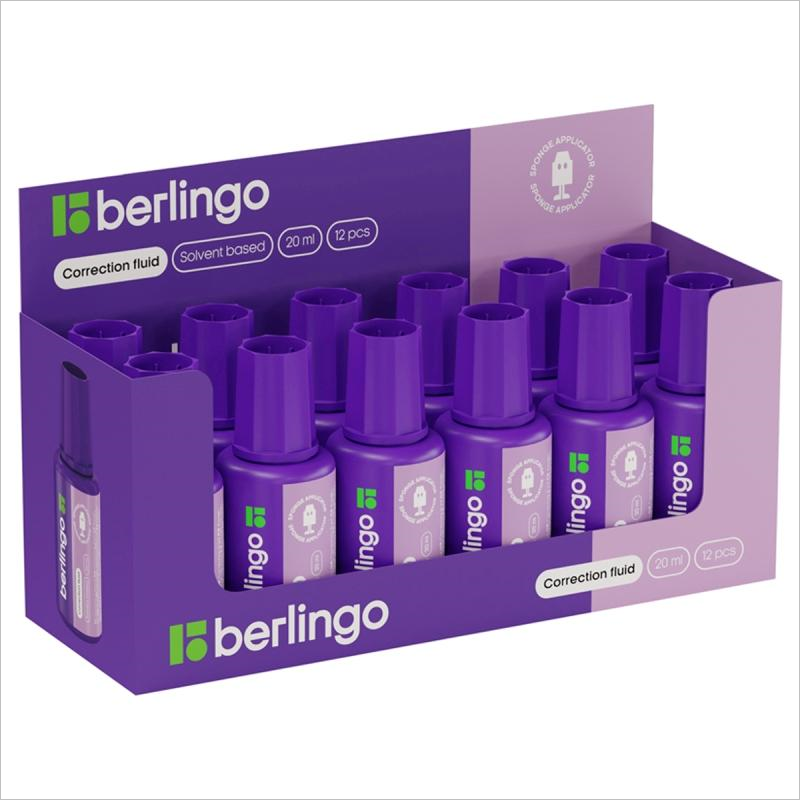 Корректирующая жидкость Berlingo KR 550, химическая основа, 20мл, с губкой