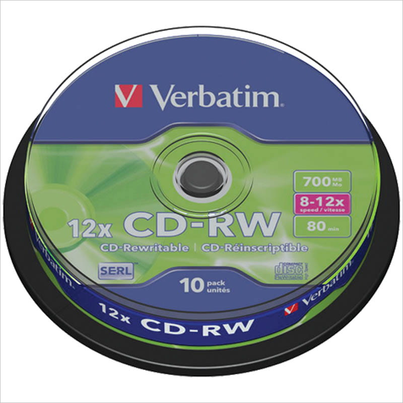 Диск CD-RW 700Mb, 8х-12х, Verbatim, 10 шт, Cake box