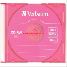 Диск CD-RW 700Mb, 8х-12х, Verbatim, Slim Case