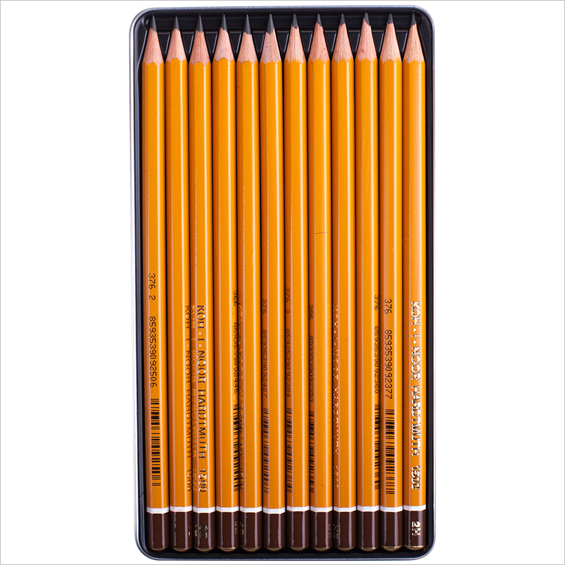Набор чернографитных карандашей Koh-I-Noor 1500 Art, 2H-8B, оранжевый корпус, без резинки, 12 шт/уп.