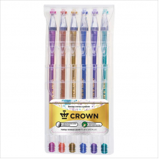 Набор гелевых ручек Crown Hi-Jell Metallic 0,7мм, 6 цветов металлик