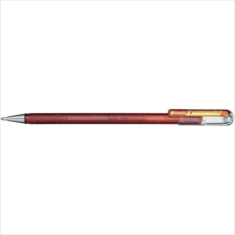 Ручка гелевая Pentel Hibrid Dual Metallic 0,55мм, хамелеон оранжевый/желтый