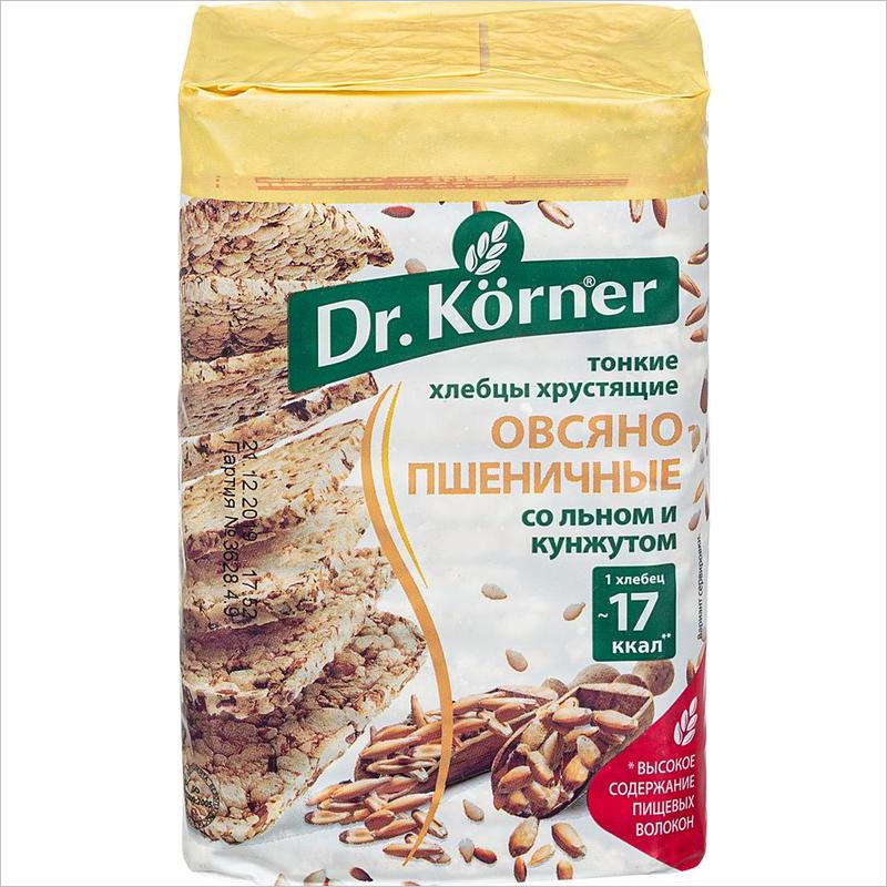 Хлебцы Dr.Korner овсяно-пшеничные со льном и кунжутом многозерновые, 100г