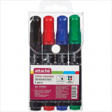 Набор маркеров перманентных Attache, 1, 5-3мм, 4 цвета, скошенный наконечник