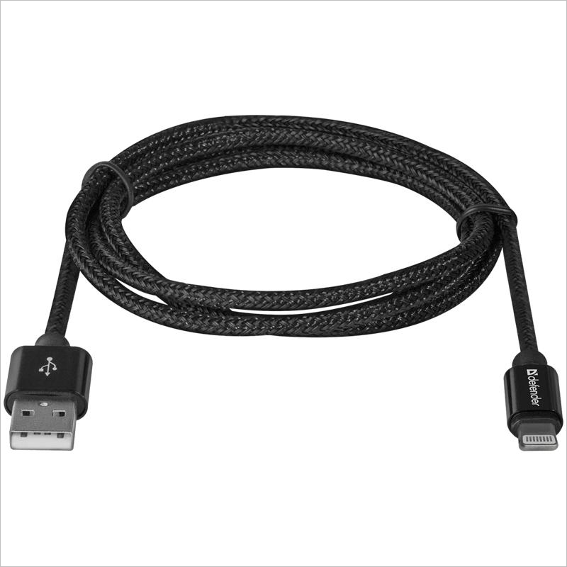 Кабель USB 2.0 A-Lightning Defender ACH01-03T PRO 1,0м, для Apple, черный
