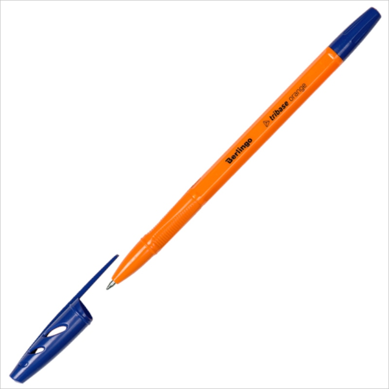 Ручка шариковая Berlingo Tribase Orange 0,7мм, желтый корпус, синий