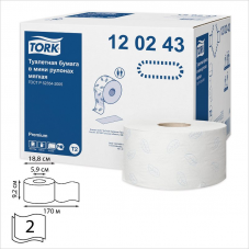 Туалетная бумага д/диспенсеров, рулонная, 2-сл. Tork Premium Т2 120243, 170м, 12шт/уп, белая