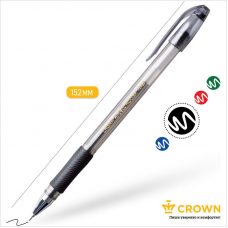 Ручка гелевая Crown HJR-500RNB 0,7 мм, резиновый упор, игольчатый пишущий узел, черный
