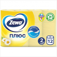Туалетная бумага 2-слойная Zewa Plus 144089, 12шт/уп, аромат ромашки, желтая