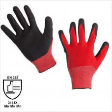Перчатки трикотажные с латексным покрытием, 15 класс, размер М, черный/красный