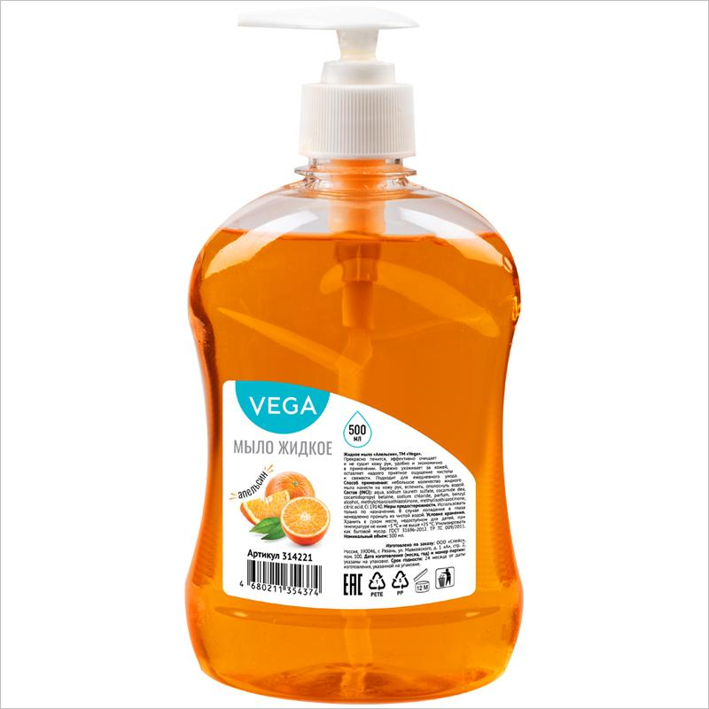 Мыло жидкое 500мл Vega Апельсин, с дозатором