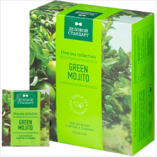 Чай Деловой стандарт Green mojito, зеленый с мятой и лаймом, 100 пак.