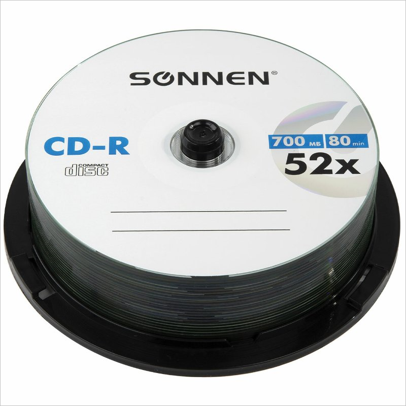 Диск CD-R 700Mb, 52x, 25 шт, Cake Box, SONNEN
