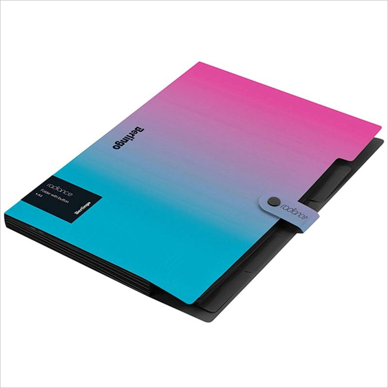 Папка пластиковая с кнопкой А4, Berlingo Radiance XF4_05002, 600мкм, 5 отд. розовый/голубой градиент