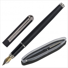 Ручка перьевая Brauberg Larghetto, синяя/черный корпус, хромированные детали 