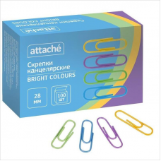 Скрепки Attache Bright Colours  28 мм, 100 шт/уп, цветные