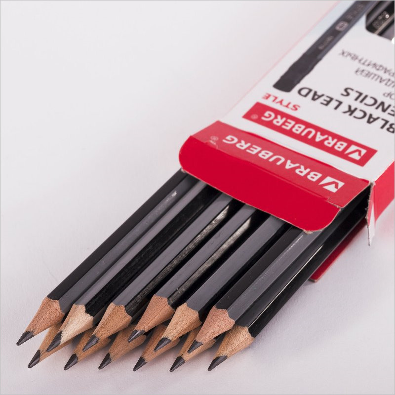 Набор чернографитных карандашей Brauberg Style, HB, черно-серый корпус, с резинкой, 12 шт/уп.
