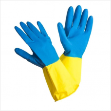 Перчатки латексные (многоразовые) Bicolor прочные, размер 9 (L), синий/желтый