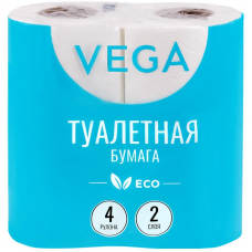 Туалетная бумага 2-слойная Vega, 4шт/уп, тиснение, 15м, белая