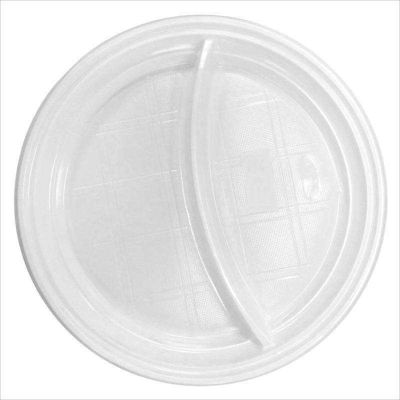 Тарелка одноразовая пластиковая d205мм, двухсекционная, 100 шт/уп