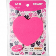 Бумага фигурная с липким слоем 71х71мм, розовый, 60л, M&G Heart (Сердце) AS33L117