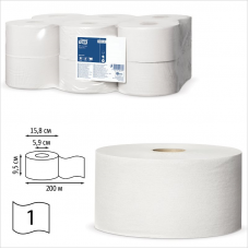 Туалетная бумага д/диспенсеров, рулонная, 1-сл. Tork Universal Т2 120197, 200м, 12шт/уп., белая