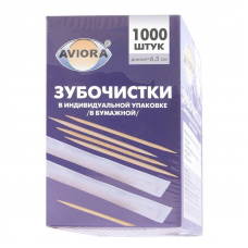 Зубочистки деревянные, в идивидуальной бумажной упаковке, бамбук, Aviora 401-610, 1000шт/уп