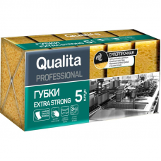 Губка д/мытья посуды Qualita Extra Strong 10x6.9x3.85см поролон+абразив, 5шт/уп
