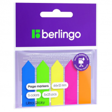 Ярлычки-закладки, Berlingo Ultra Sticky LSz_41101, Стрелки, пластик,12х44мм, 25л, 5 неоновых цветов