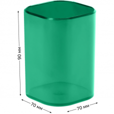 Подставка-стакан для ручек Стамм Фаворит ПС-30581, пластик, квадратная, тонированная зеленая