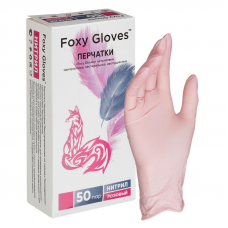 Перчатки одноразовые нитриловые неопудренные Foxy-Gloves, размер М, 100 шт/уп, розовый