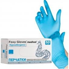 Перчатки одноразовые нитриловые неопудренные Foxy-Gloves, размер L (8-9), 100 шт/уп, голубой